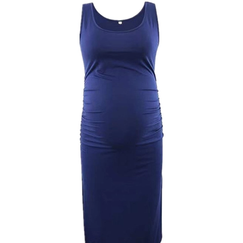 Maternity Dress Stretchy Ruched Side Bodycon Sleeveless Summer Pregnancy Wear Solid Color For Women