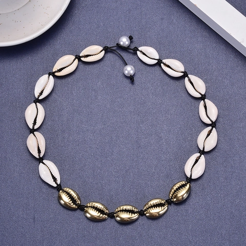Collar Choker De Concha Natural Con Conchas De Aleación Dorada Joyas De Playa Bohemias Para Mujer Cordón Ajustable