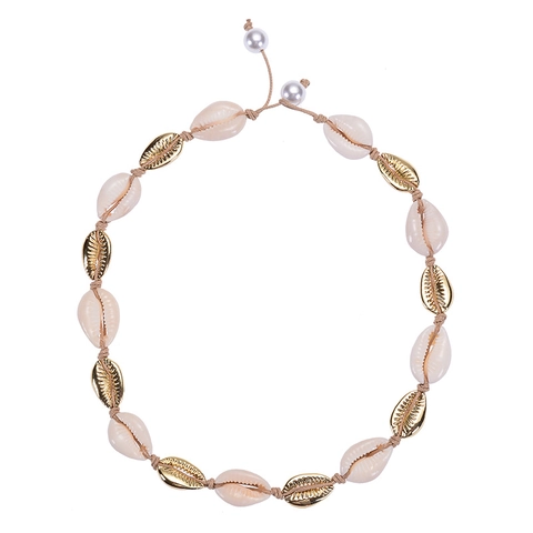 Collar De Concha Bohemia Hecho A Mano Para Mujer Cauris Naturales Aleación Chapada En Oro Playa Choker Ajustable