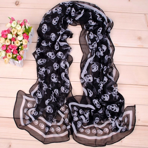 Sciarpa Lunga In Chiffon Con Stampa Teschio Scialle Leggero Semitrasparente Per Festa Di Halloween Stile Punk Gotico Per Donne