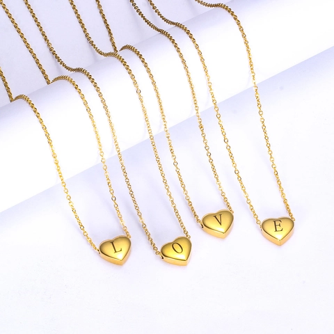 Minimalista 304 Acciaio Inossidabile Cuore Ciondolo Collana Incisa 26 Alfabeto Lettera Iniziale Oro Clavicola Catena Gioielli Per Donna