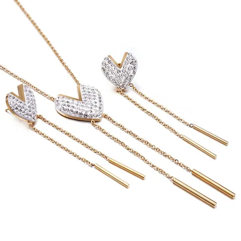 Collana Cuore V Con Strass E Orecchini A Nappa Gioielli In Acciaio Inossidabile Per Donna Elegante Scintillante
