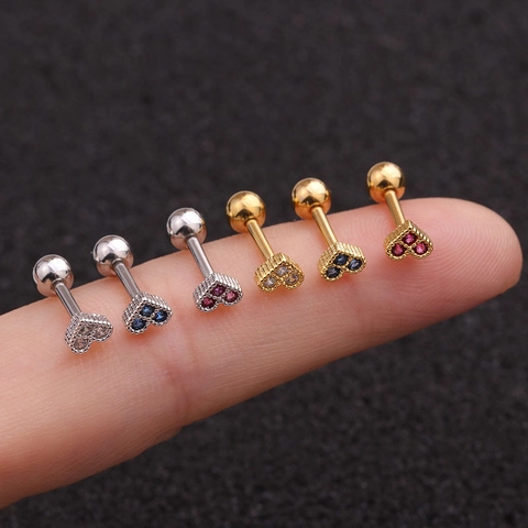 Pendiente Cartílago Corazón Barra Acero Inoxidable Y Cobre Con Circonita Mini Colorido Simple Joyería Piercing