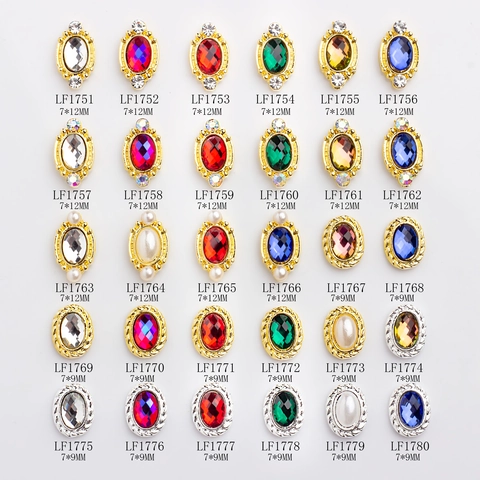 Oval Nail Art Charms Alloy Rhinestone Artificial Pearl Baroque Style DIY Manicure Accessories Jewelry Decoration