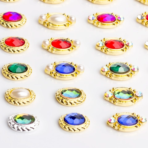 Oval Nail Art Charms Alloy Rhinestone Artificial Pearl Baroque Style DIY Manicure Accessories Jewelry Decoration