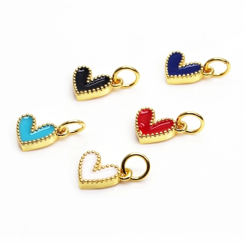 Mini Heart Pendants Charms Copper Enamel With Beaded Edge For DIY Jewelry Making Necklace Bracelet Earrings Accessories