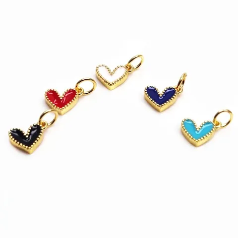 Mini Heart Pendants Charms Copper Enamel With Beaded Edge For DIY Jewelry Making Necklace Bracelet Earrings Accessories