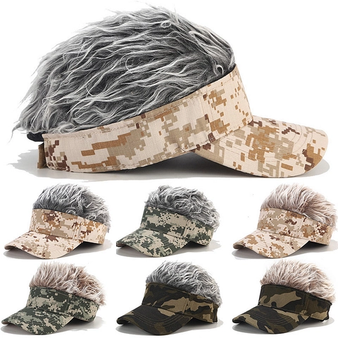 Wig Visor Hat Camouflage Cotton Polyester Sunshade Adjustable Novelty Party Cap For Men Women