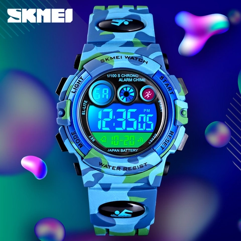 Kids Digital Sports Watch Camouflage Waterproof LED Backlight Alarm Stopwatch PU Strap For Students Boys