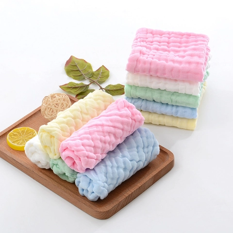 Baby Square Towel Six Layer Cotton Gauze Seersucker High Absorbent Soft Washcloth Infant Saliva Wipe Breathable Washable