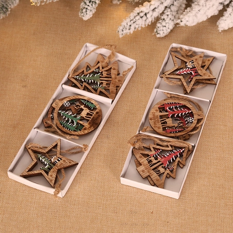 Addobbi Natalizi in Legno Renna Ciondoli Taglio Laser Stella Tondo Forma di Albero Vintage Decorazioni per Albero di Natale Casa Festa