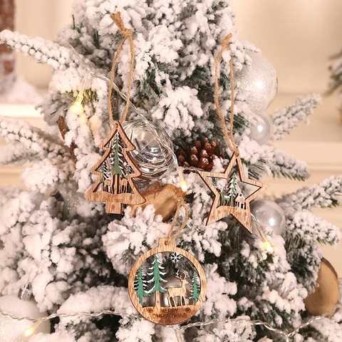 Ornamenti Sospesi In Legno Di Natale Intagliati Renna Foresta Stella Rotonda Forma Di Albero Per Decorazione Albero Di Vacanze