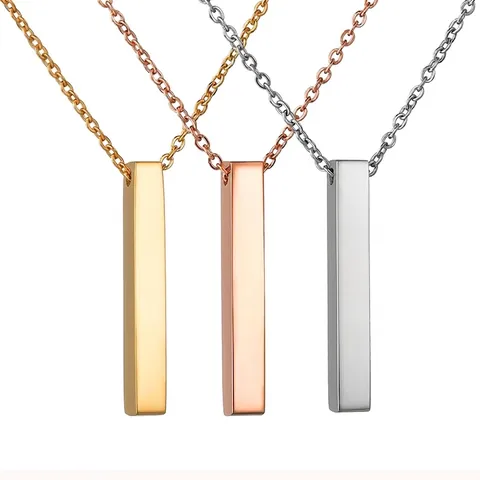 Vertical Bar Pendant Necklace Stainless Steel Minimalist Polished Plain Geometric Punk Style Jewelry For Men Women