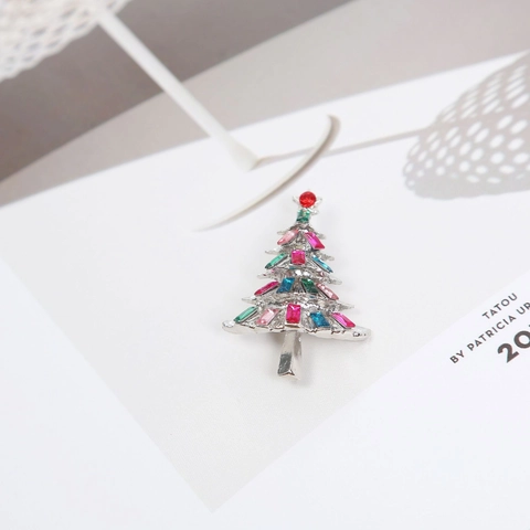 Christmas Tree Brooch Alloy Colorful Crystal Rhinestone Vintage Holiday Festive Clothing Accessories For Women