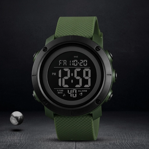 Orologio Sportivo Digitale Da Uomo Impermeabile Outdoor Tattico Stile Militare Cassa ABS Cinturino PU Retroilluminazione Allarme