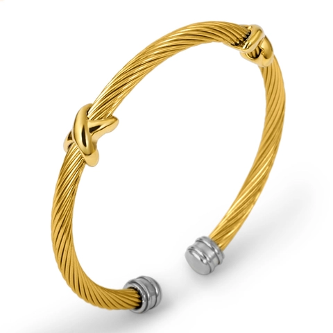 Stainless Steel Twisted Cable Open Cuff Bracelet With X Crossover Decor Geometric Fashion Adjustable Bangle