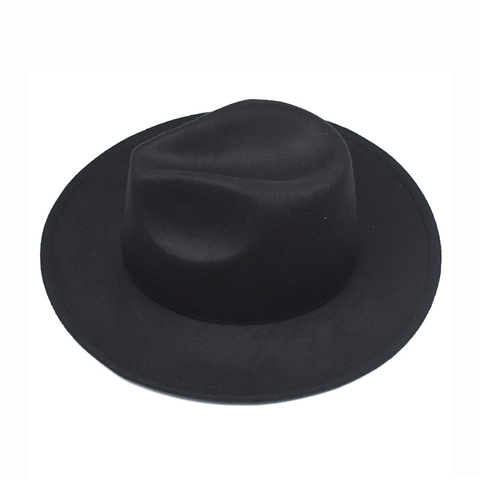 Wide Brim Wool Felt Fedora Hat With Leather Belt Plain Color Autumn Winter Fashion Jazz Hat For Women Men