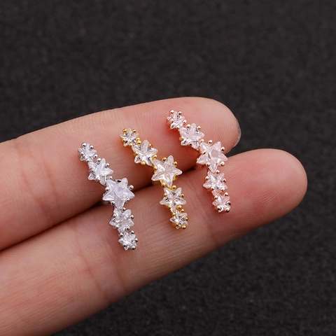 Orecchini A Lobo Con Stelle In Zirconia Curvi Con Perno In Acciaio Inossidabile Gioielli Per Piercing Per Donne