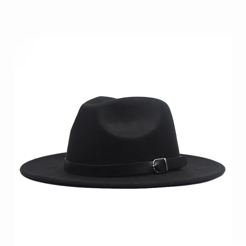 Cappello Fedora Feltro Di Lana Tesa Larga Fibbia In Cintura Di Pelle Stile Britannico Retro Jazz Per Uomo Donna Inverno