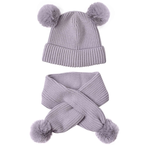 Childrens Knitted Pom Pom Hat And Scarf Warm Winter Crochet Beanie Bear Ear Style Soft Outdoor Accessories For Boys Girls