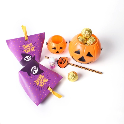 Halloween Süßigkeiten Geschenkbox Kürbis Geist Muster Faltbare Papierbox Mit Band Für Party Dekoration
