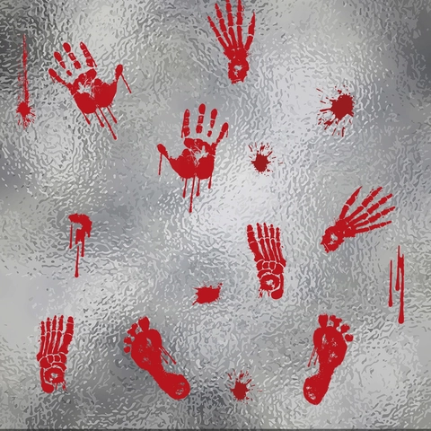 Halloween Bloody Handprints Static Cling Stickers Horror Atmosphere Haunted House Party Window Glass Decals Red PVC