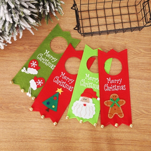 Felt Christmas Door Hanger With Metal Bells Santa Claus Xmas Tree Gingerbread Man Pattern Festive Door Knob Hanging Decor