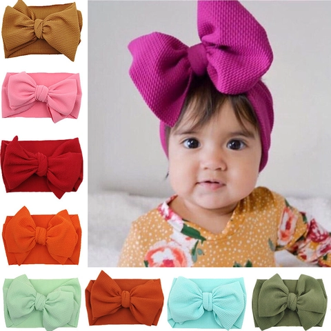 Baby Headband Waffle Knit Oversized Bow Soft Elastic Hair Band For Newborn Infant Toddler Girl Solid Color Headwear