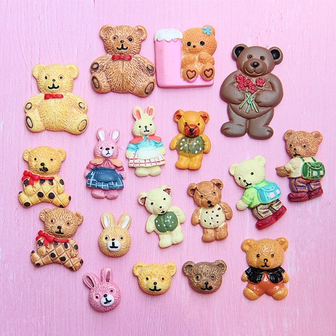 Mini Patchs En Résine Dessin Animé Ours Lapin Breloques Dos Plat Pour Création De Bijoux DIY Déco Coque Téléphone Pinces À Cheveux
