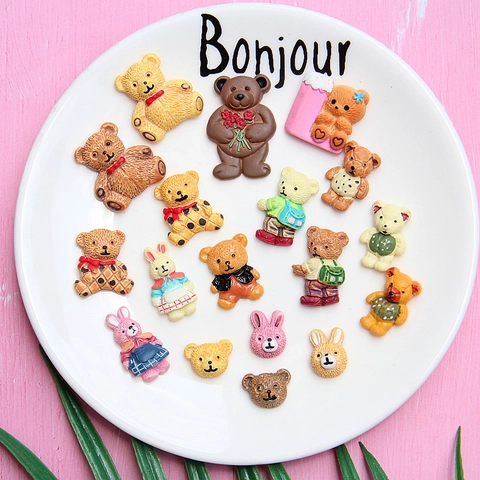Mini Patchs En Résine Dessin Animé Ours Lapin Breloques Dos Plat Pour Création De Bijoux DIY Déco Coque Téléphone Pinces À Cheveux