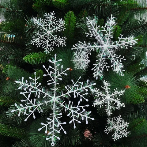 White Christmas Snowflake Ornaments Plastic Iridescent Tinsel Hanging Holiday Tree Window Decor