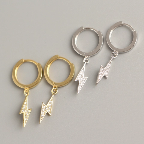 Lightning Hoop Earrings 925 Sterling Silver Zircon Dangle Jewelry For Women Trendy Cool Style