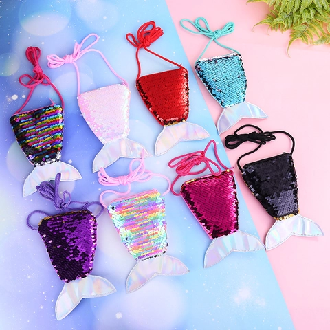 Mermaid Tail Sequin Crossbody Coin Purse For Girls Reversible Shiny Novelty Small Shoulder Bag With Holographic Fin
