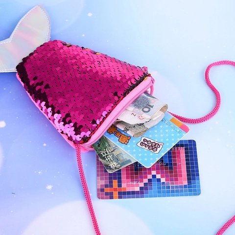 Mermaid Tail Sequin Crossbody Coin Purse For Girls Reversible Shiny Novelty Small Shoulder Bag With Holographic Fin