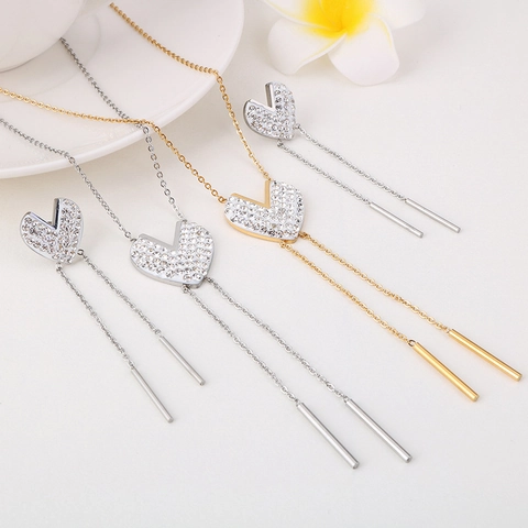 Collana Cuore V Con Strass E Orecchini A Nappa Gioielli In Acciaio Inossidabile Per Donna Elegante Scintillante