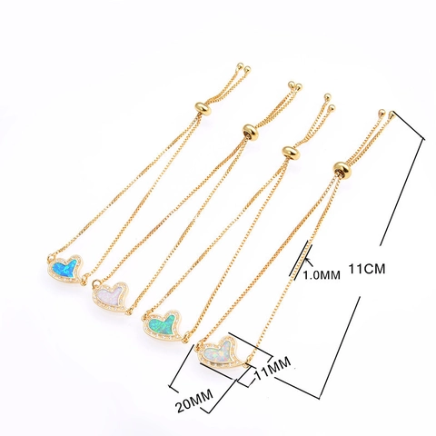 Elegant Copper Heart Opal Bracelet For Women Adjustable Bolo Box Chain Bracelet With Zirconia Inlaid Jewelry Gift