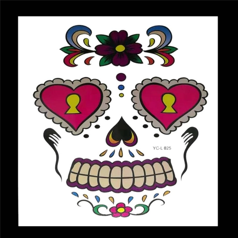 Day Of The Dead Face Tattoo Stickers Halloween Mexican Sugar Skull Floral Skeleton Temporary Makeup For Masquerade Cosplay