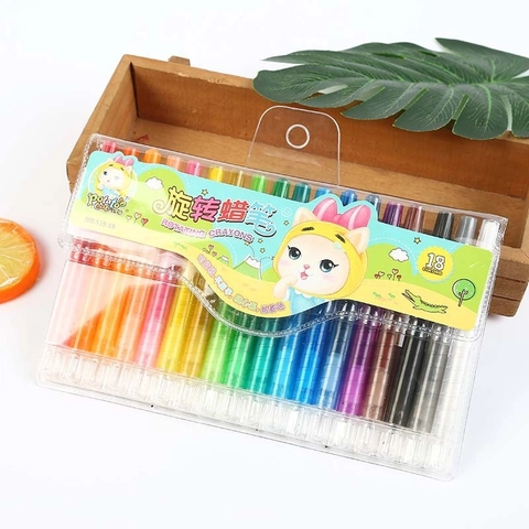 Childrens Rotating Crayons Drawing Painting Tool Washable Non Dirty Hands Plastic Shell Colored Wax Sticks Stationery Gift
