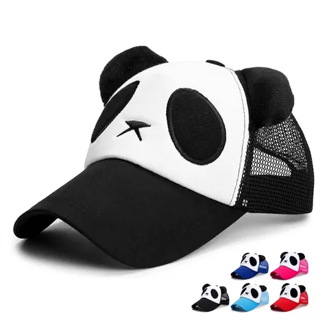 Casquette De Baseball Panda Avec Oreilles En Peluche 3D Maille Respirante Coton Protection Solaire Chapeau Camionneur Enfants