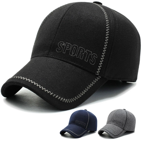 Gorra De Béisbol De Invierno Para Hombre Con Orejeras Cálida Gruesa Tela De Lana Bordado Deportivo Puntada Zigzag Ajustable