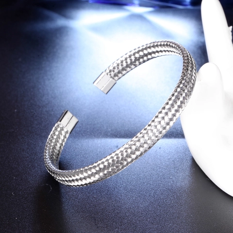 Stainless Steel Mesh Woven Cuff Bangle C-Shaped Elastic Bracelet For Men Women Trendy Hip Hop Jewelry Gift