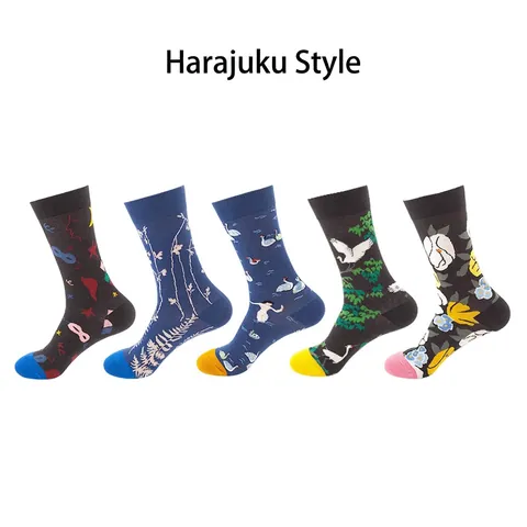 Calze Crew Alla Moda Misto Cotone Traspirante Assorbente Sudore Stampa Vintage Harajuku Casual Unisex