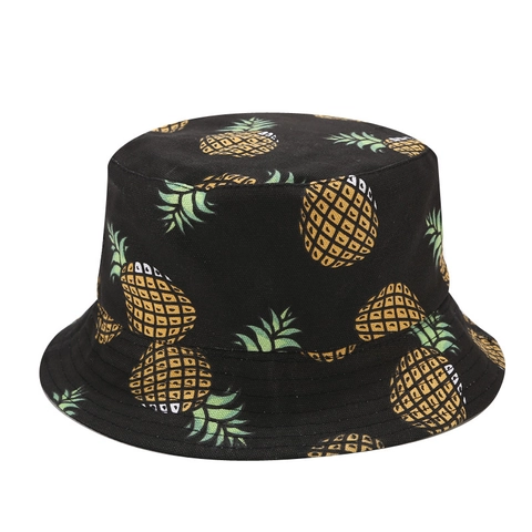Ananas Print Fischerhut Wendbar Baumwolle Canvas Tropischer Stil Sommer Sonnenschutz Reisehut Unisex