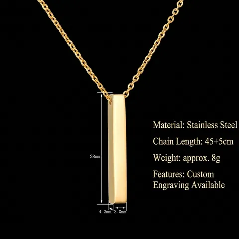 Bar Anhänger Halskette Edelstahl Hochglanzpoliert Minimalistisch Geometrisch Vertikal Rechteck Unisex Schmuck