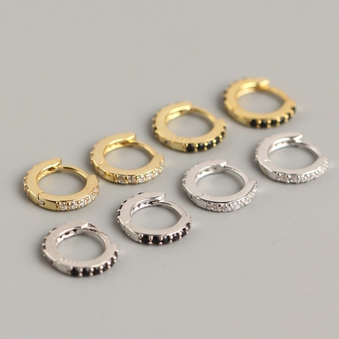 Huggie Hoop Ohrringe 925 Sterling Silber Rund Doppelseitig Zirkonia Gepflastert Minimalistischer Streetstyle Für Damen