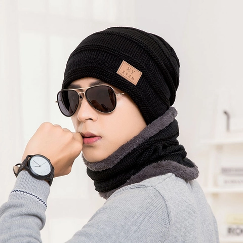 Winter Warm Knitted Hat And Neck Warmer Set Fleece Lined Acrylic Outdoor Windproof Solid Beanie Scarf Set For Men Women Kids