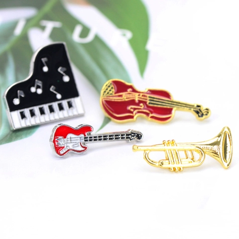Musical Instrument Enamel Brooch Pins Violin Piano Guitar Trumpet Alloy Jewelry For Clothes Bags Women Men Pins