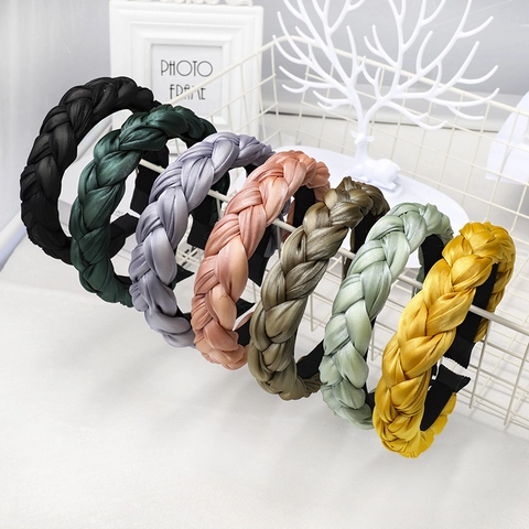 Braided Sponge Headband Wide Padded Twist Satin Fabric Hairband Solid Color Elegant Fashion Hair Accessories For Women