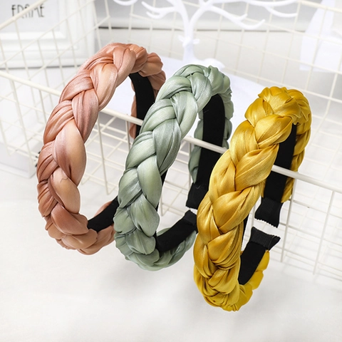 Braided Sponge Headband Wide Padded Twist Satin Fabric Hairband Solid Color Elegant Fashion Hair Accessories For Women