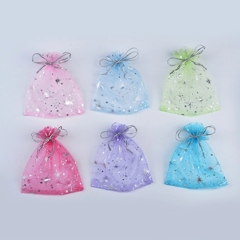 Organza Gift Bags Star Moon Pattern Drawstring Pouches Jewelry Packaging Wedding Favor Candy Storage Shimmering Bags